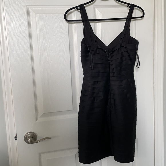 BCBG size 2 black satin bandage dress - Picture 2 of 6
